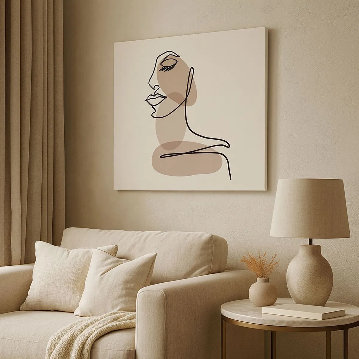 Canvas picture - A female profile in a minimalist line art style - 70x50cm - Certain Line of Beauty - Modern wall decoration for the living room and bedroom ARTTOR