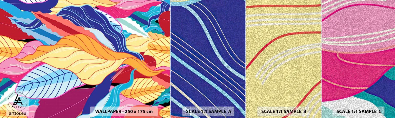 Photo Wallpaper Sample Premium Sand - Queen of Mess - Abstraction, Colorful leaves, Piece - 100x30 cm