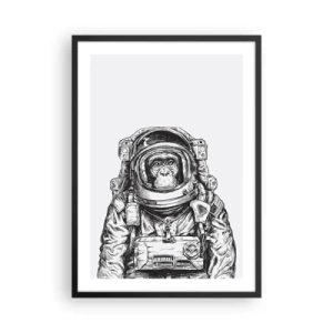 Poster in black frame - A monkey in a spacesuit on a white background - 50x70cm - Alternative Revolution - Modern wall decoration for the living room and bedroom ARTTOR