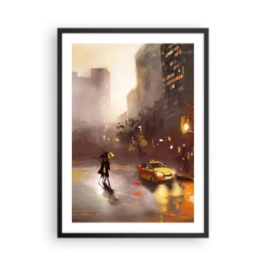 Poster in black frame - A watercolor painting of a night city in the light of lanterns - 50x70cm - In New York Lights - Modern wall decoration for the living room and bedroom ARTTOR