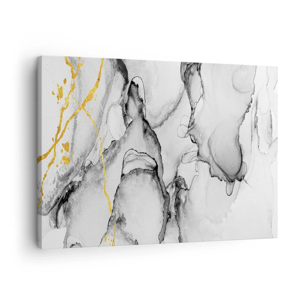 Canvas picture - Abstract black and white patterns with gold accents - 70x50cm - Composition with a Golden Motif - Modern wall decoration for the living room and bedroom ARTTOR