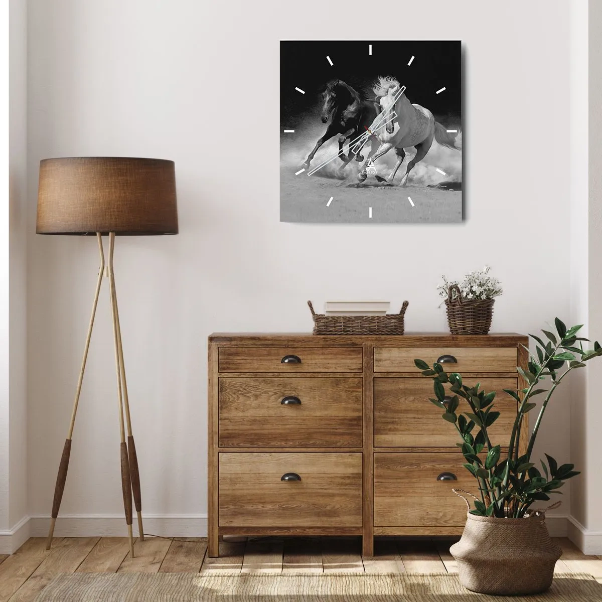 Wall clock - Clock on glass - Gallop of Freedom - 40x40 cm