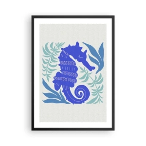 Poster in black frame - A stylized seahorse surrounded by vegetation. - 50x70cm - In Underwater Meadow - Modern wall decoration for the living room and bedroom ARTTOR