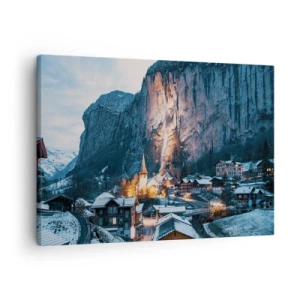 Canvas picture - A picturesque winter village surrounded by mountains - 70x50cm - Sparkling Winter Spirit - Modern wall decoration for the living room and bedroom ARTTOR