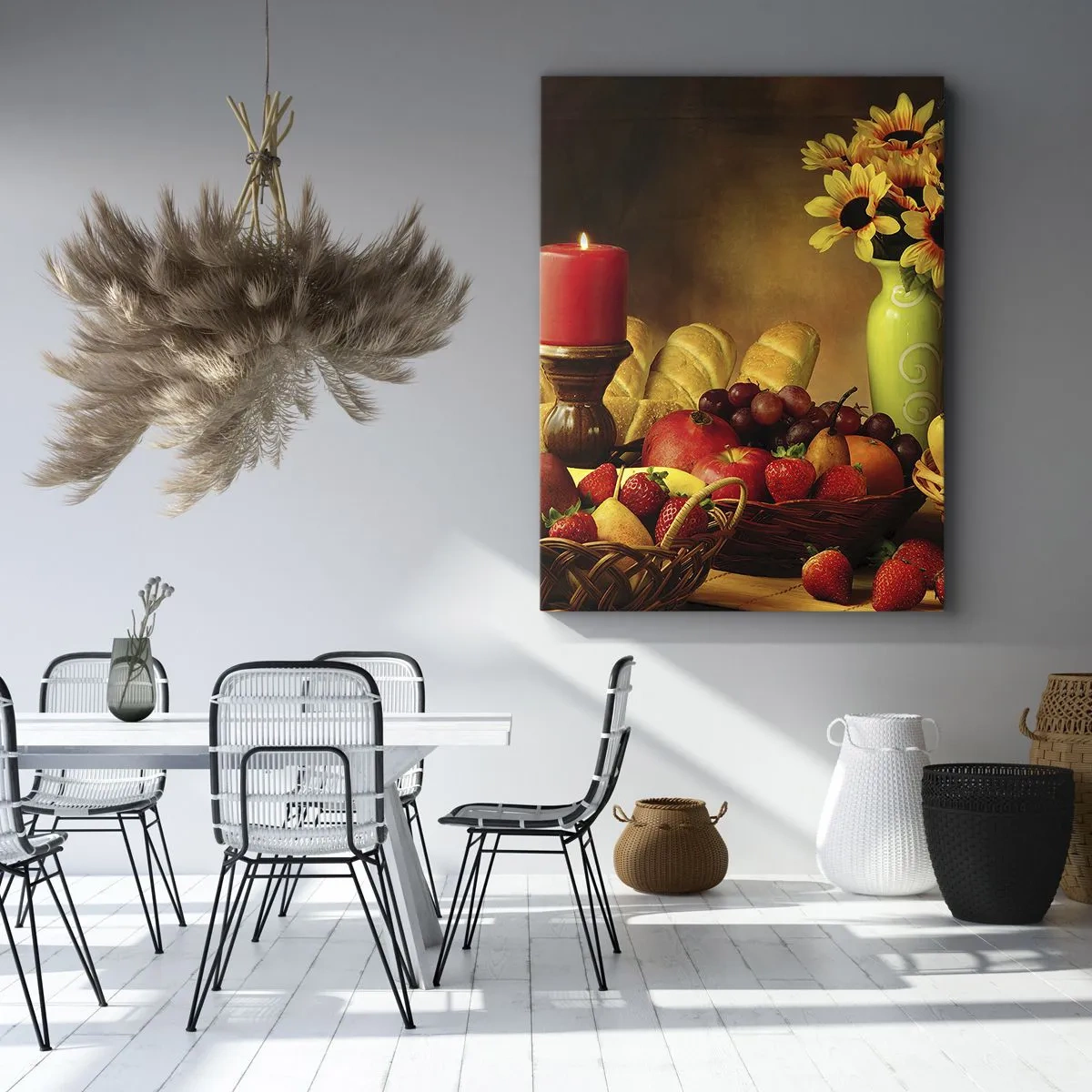 Canvas picture - Still Nature with Bread and Fruit - 80x120 cm