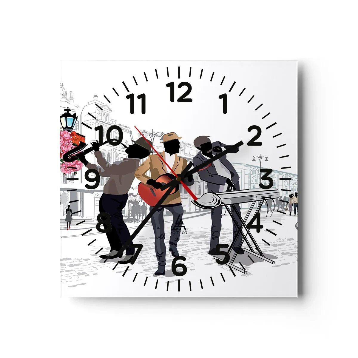 Wall clock - Clock on glass - Street Music - 30x30 cm