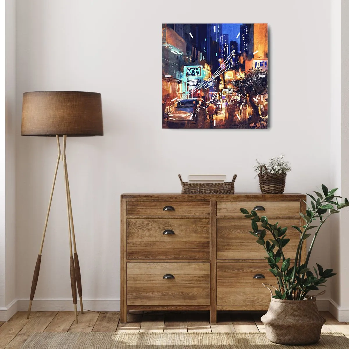 Wall clock - Clock on glass - City Doesn't Sleep - 40x40 cm