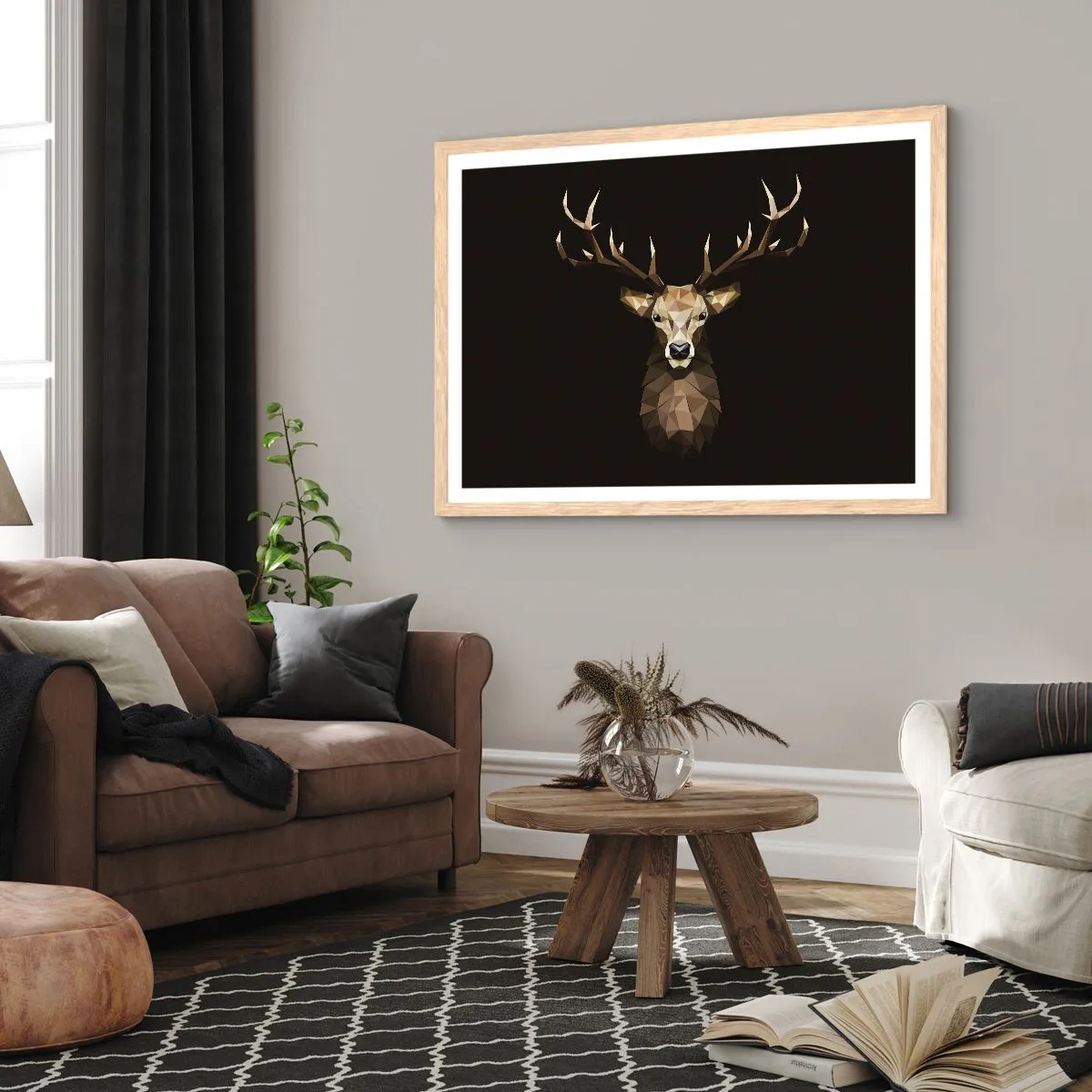 Poster in light oak frame - Cubist Deer - 100x70 cm