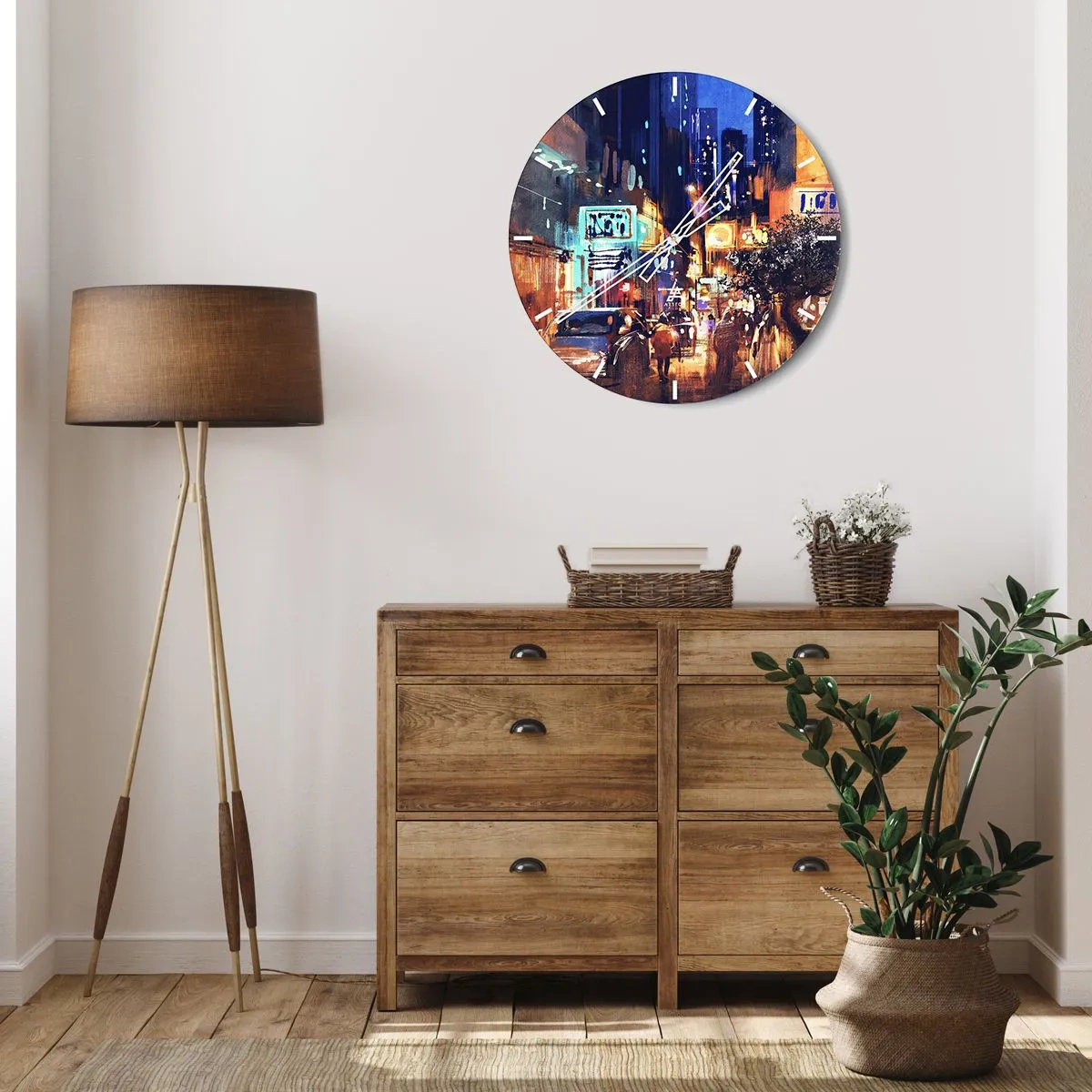 Wall clock - Clock on glass - City Doesn't Sleep - 40x40 cm