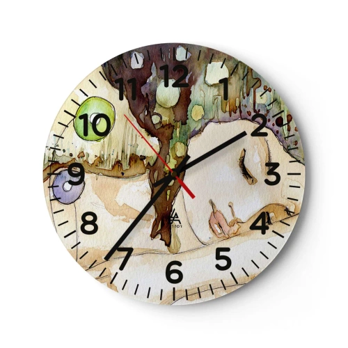 Wall clock - Clock on glass - Emerald and Violet Dream - 30x30 cm