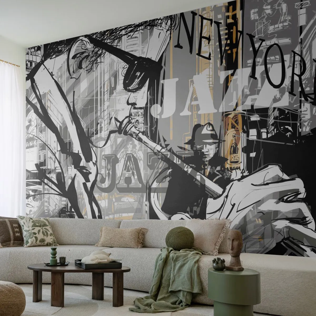 Photo Wallpaper Standard Eco - Jazz vibes of New York in black and white - 100x70cm - In the Rhythm of New York - Modern wall decoration for the living room and bedroom ARTTOR