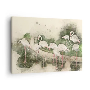 Canvas picture - Flamingos in their natural surroundings in a watercolor style - 70x50cm - Exotic Dream - Modern wall decoration for the living room and bedroom ARTTOR