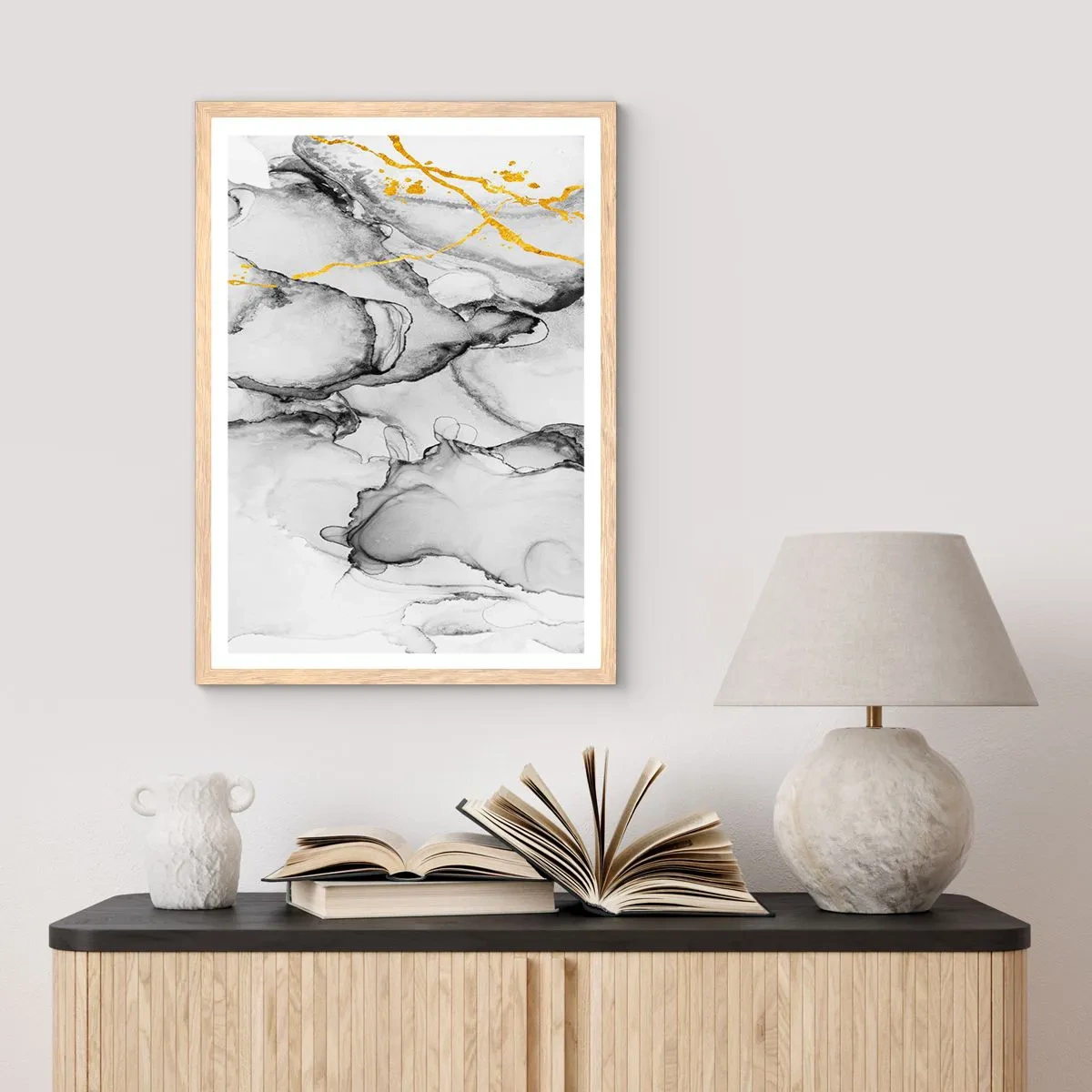 Poster in light oak frame - Composition with a Golden Motif - 70x100 cm