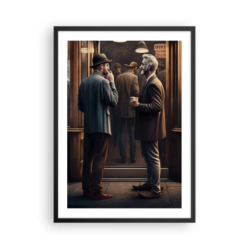 Poster in black frame - Two elegant men talking in front of a cafe - 50x70cm - Good Time of the Day - Modern wall decoration for the living room and bedroom ARTTOR