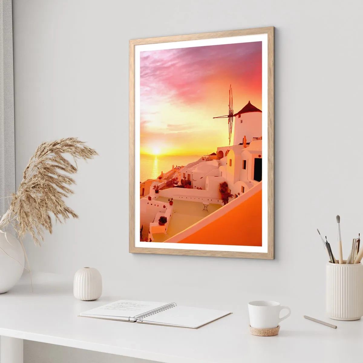 Poster in light oak frame - Melting in White and Gold - 70x100 cm