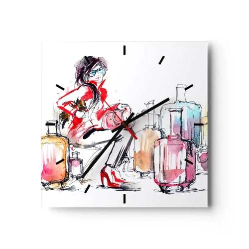Wall clock - Clock on glass - Let's Sit down before Travel - 40x40 cm