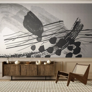 Photo Wallpaper Premium Canvas - Black and White Organic Abstraction - Abstraction, Modern, Piece - 350x256 cm