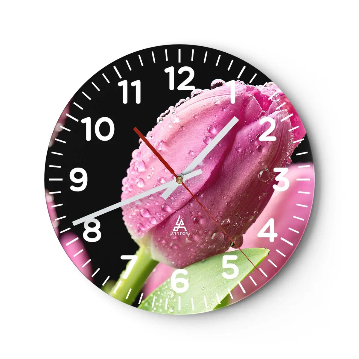 Wall clock - Clock on glass - Lilac Dream in a Dew - 40x40 cm