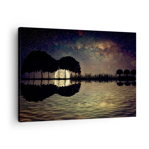 Canvas picture - A magical night with trees and the moon reflected on the water - 70x50cm - Night at the Edge of the World - Modern wall decoration for the living room and bedroom ARTTOR