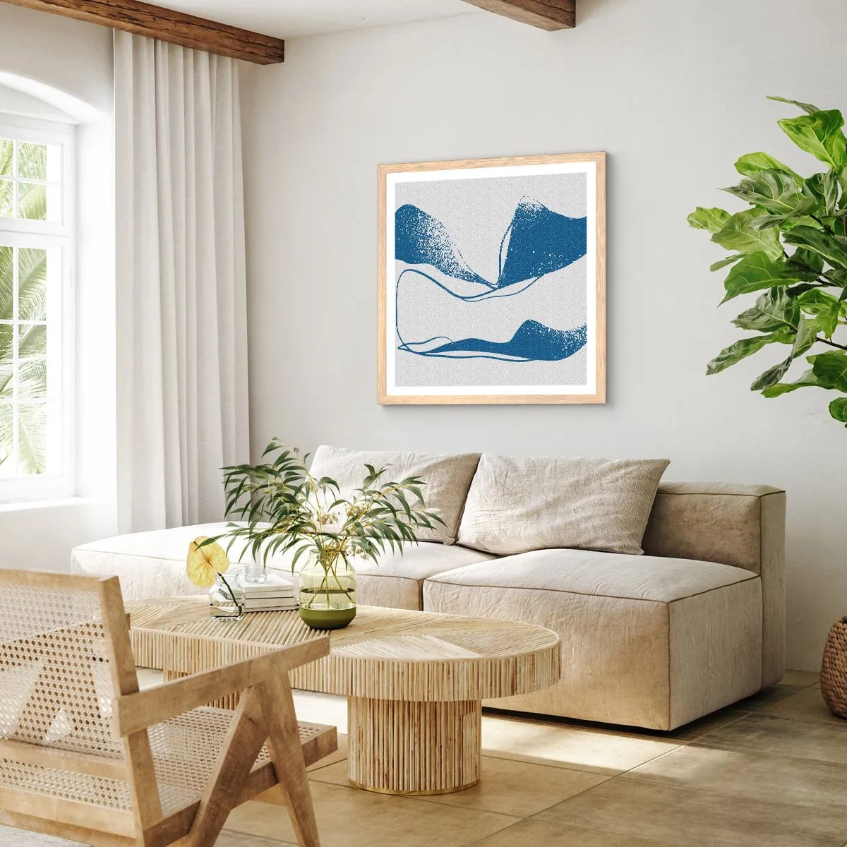 Poster in light oak frame - Abstract with Wings - 40x40 cm