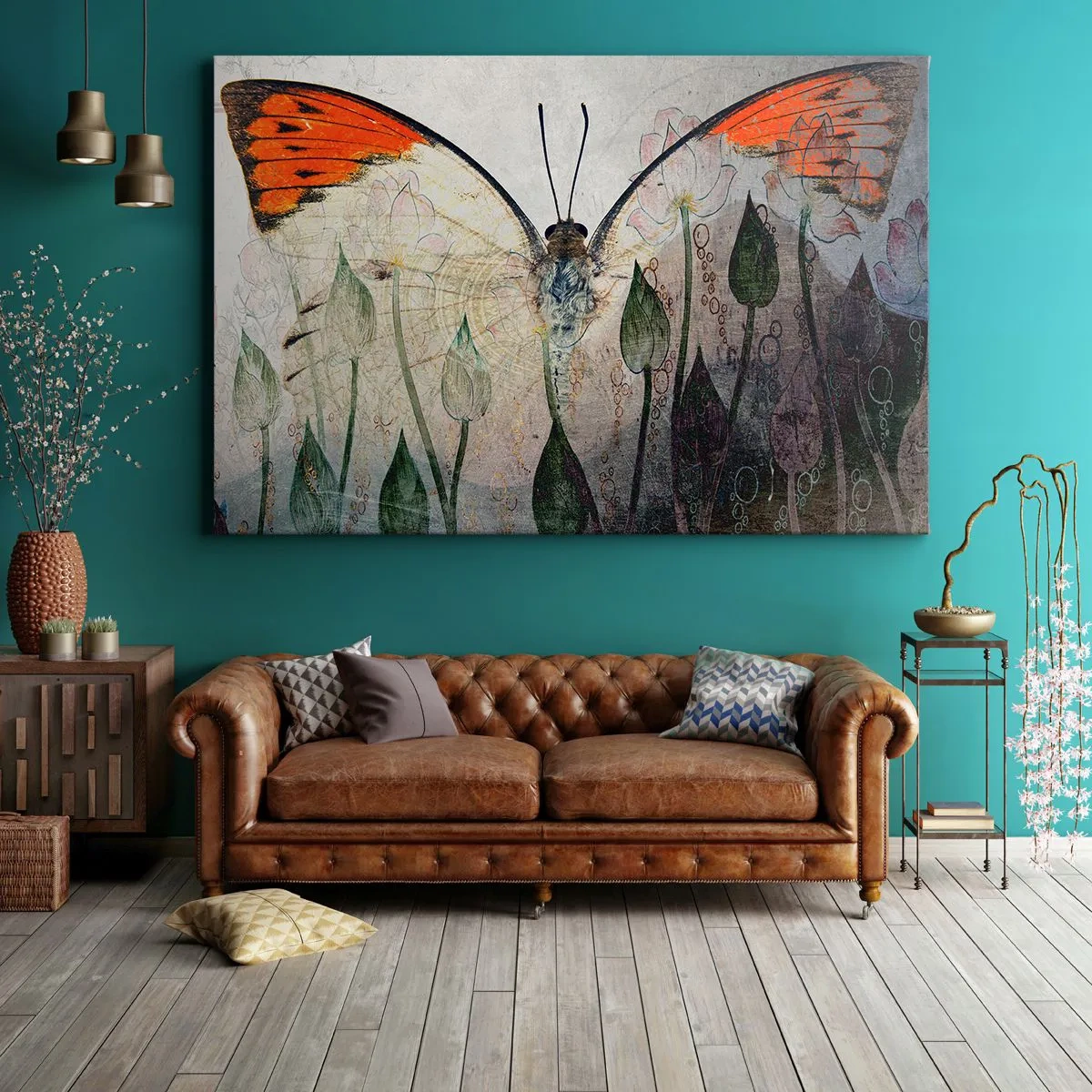 Canvas picture - When a Butterfly is Swinging on the Grass - 100x70 cm