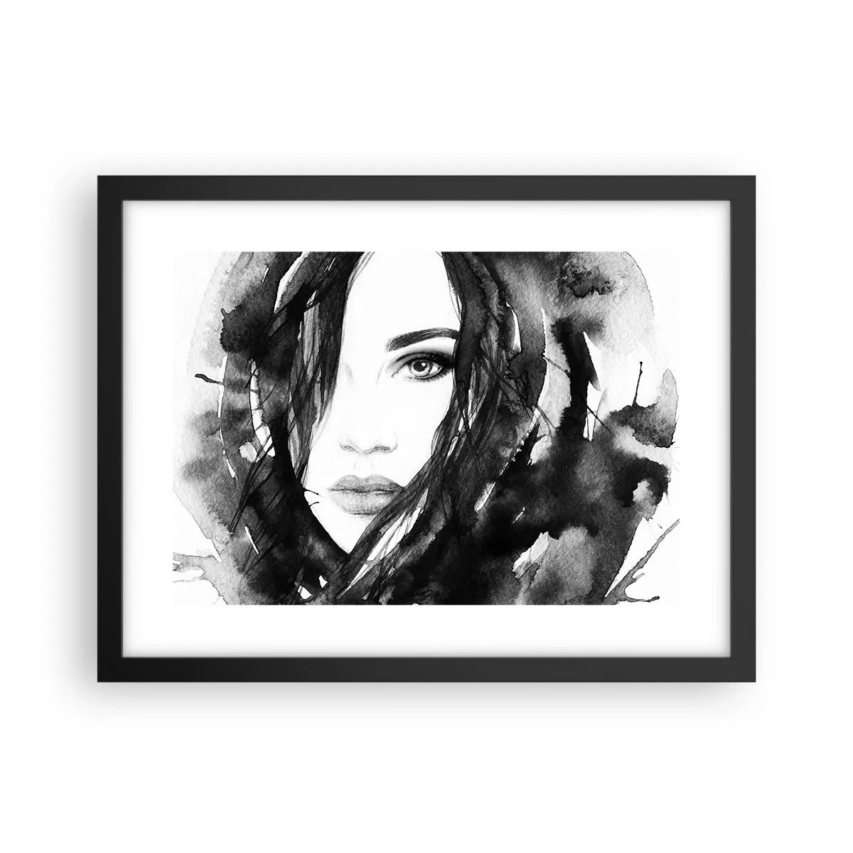 Poster in black frame - Portriat of a Lady in  Black and White - 40x30 cm