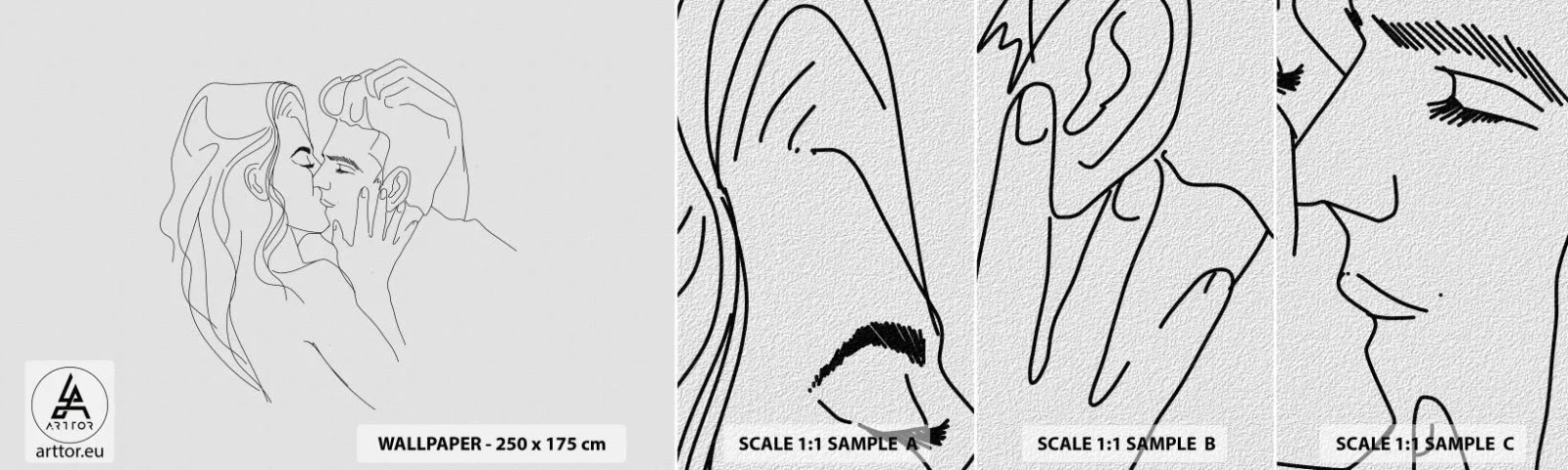 Photo Wallpaper Sample Self-Adhesive Deluxe Sticker - With the Same Line - Graphics, Couple in love, Kiss - 100x30 cm