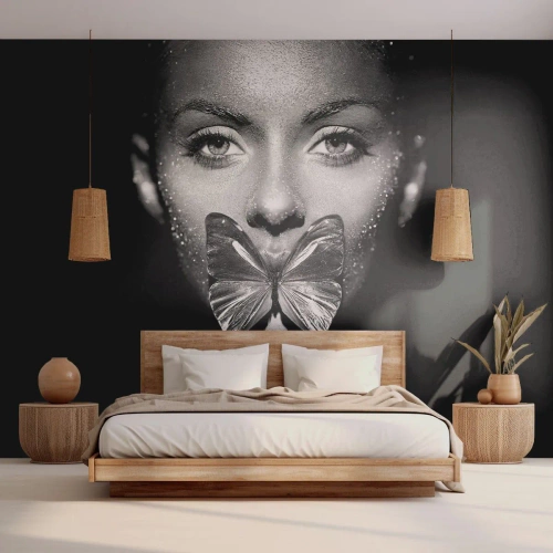 Photo Wallpaper Premium Canvas - Butterfly Kiss - Abstraction, Woman, Butterfly - 450x315 cm