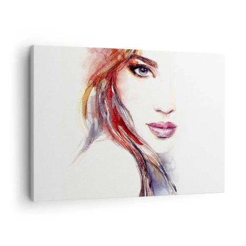 Canvas picture - A subtle watercolor of a woman's face with an expressive gaze. - 70x50cm - Vademecum -Follow Me - Modern wall decoration for the living room and bedroom ARTTOR