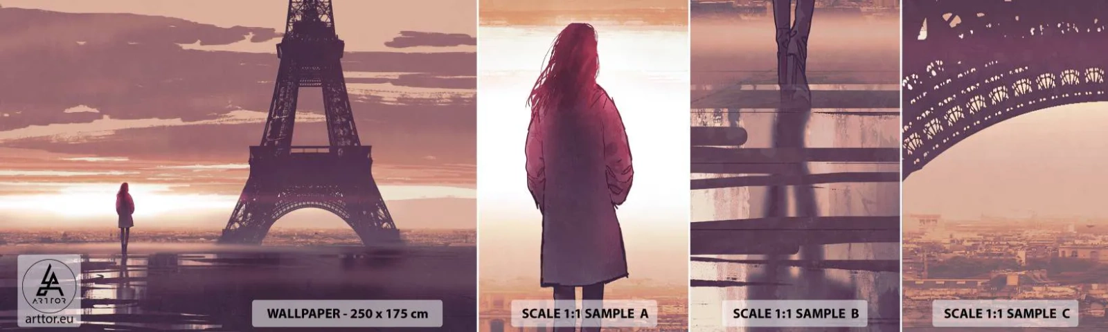 Photo Wallpaper Sample Self-Adhesive Deluxe Sticker - Only Them Two - City, Eiffel Tower, Paris - 100x30 cm