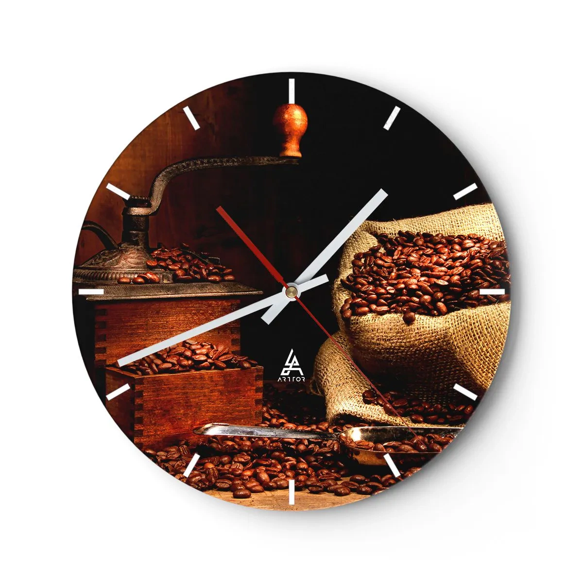 Wall clock - Clock on glass - Still Life with Coffee Grains and a Grinder - 40x40 cm