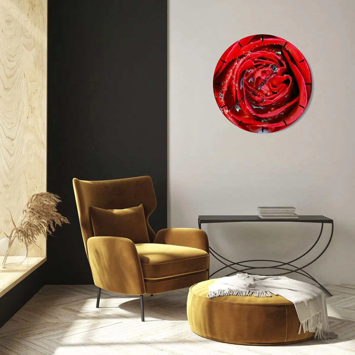 Wall clock - Clock on glass - In Dew Drops - 40x40 cm