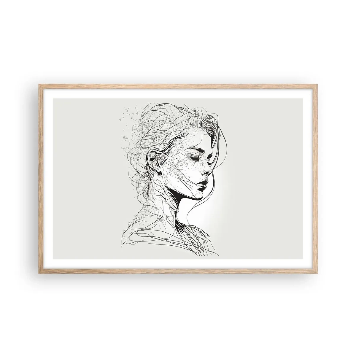 Poster in light oak frame - Portrait in Thoughts - 91x61 cm