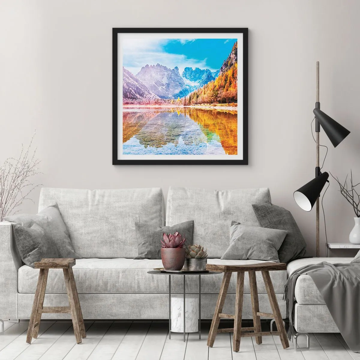 Poster in black frame - It's Autumn in the Mountains - 60x60 cm