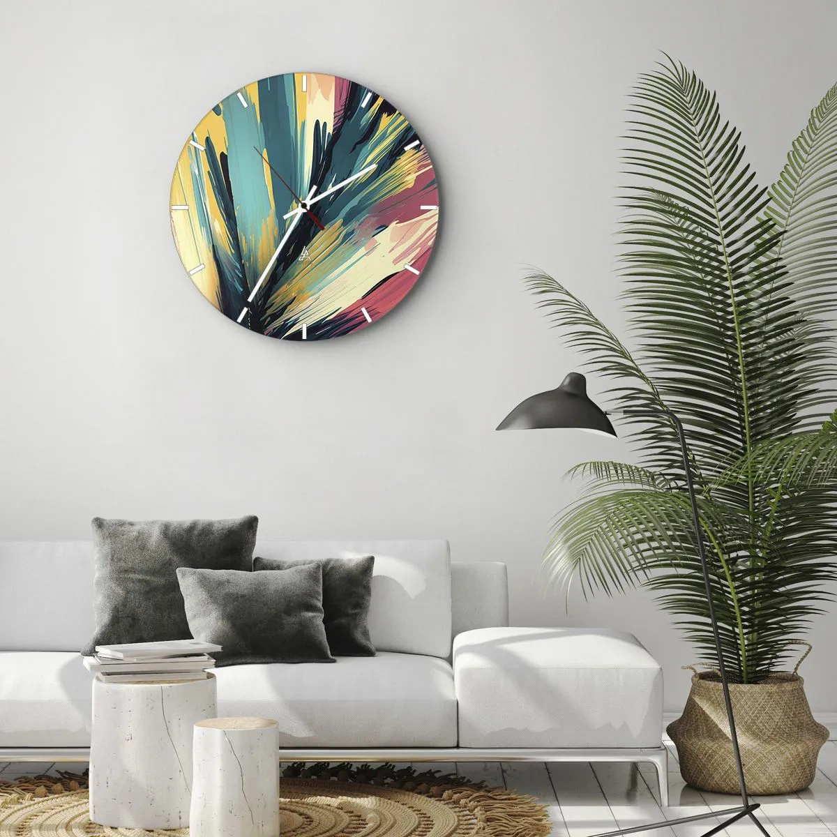 Wall clock - Clock on glass - Composition -Explosion of Joy - 40x40 cm
