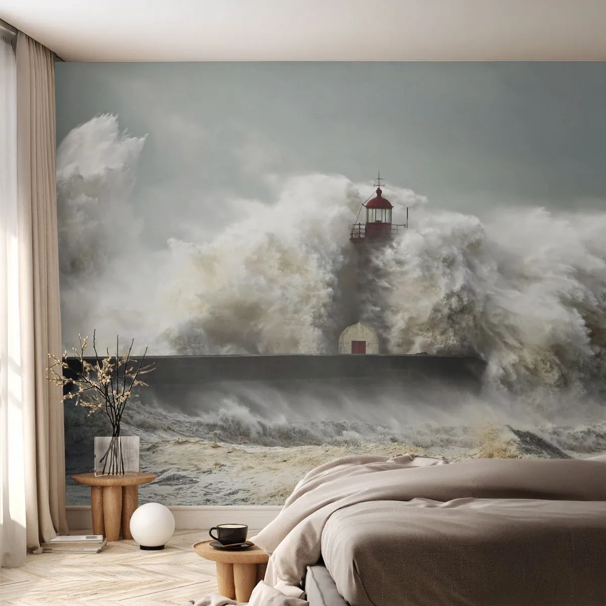 Self-Adhesive Photo Wallpaper Deluxe Sticker - Rage of the Ocean - Landscape, Lighthouse, Storm - 400x280 cm