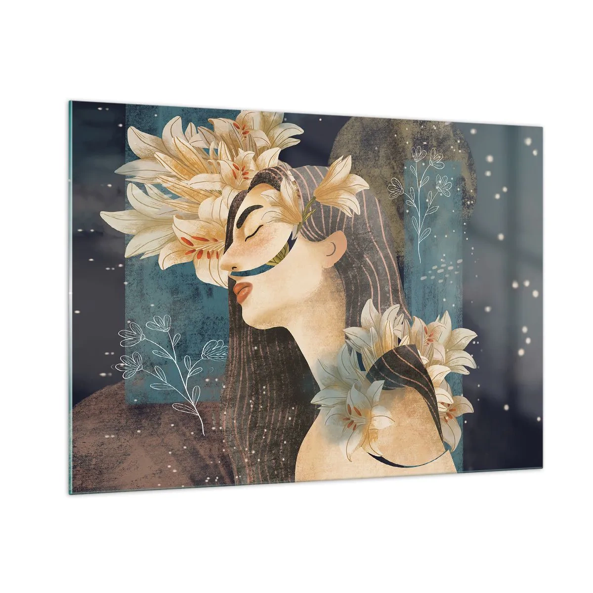 Glass picture - Tale of a Queen with Lillies - 100x70 cm