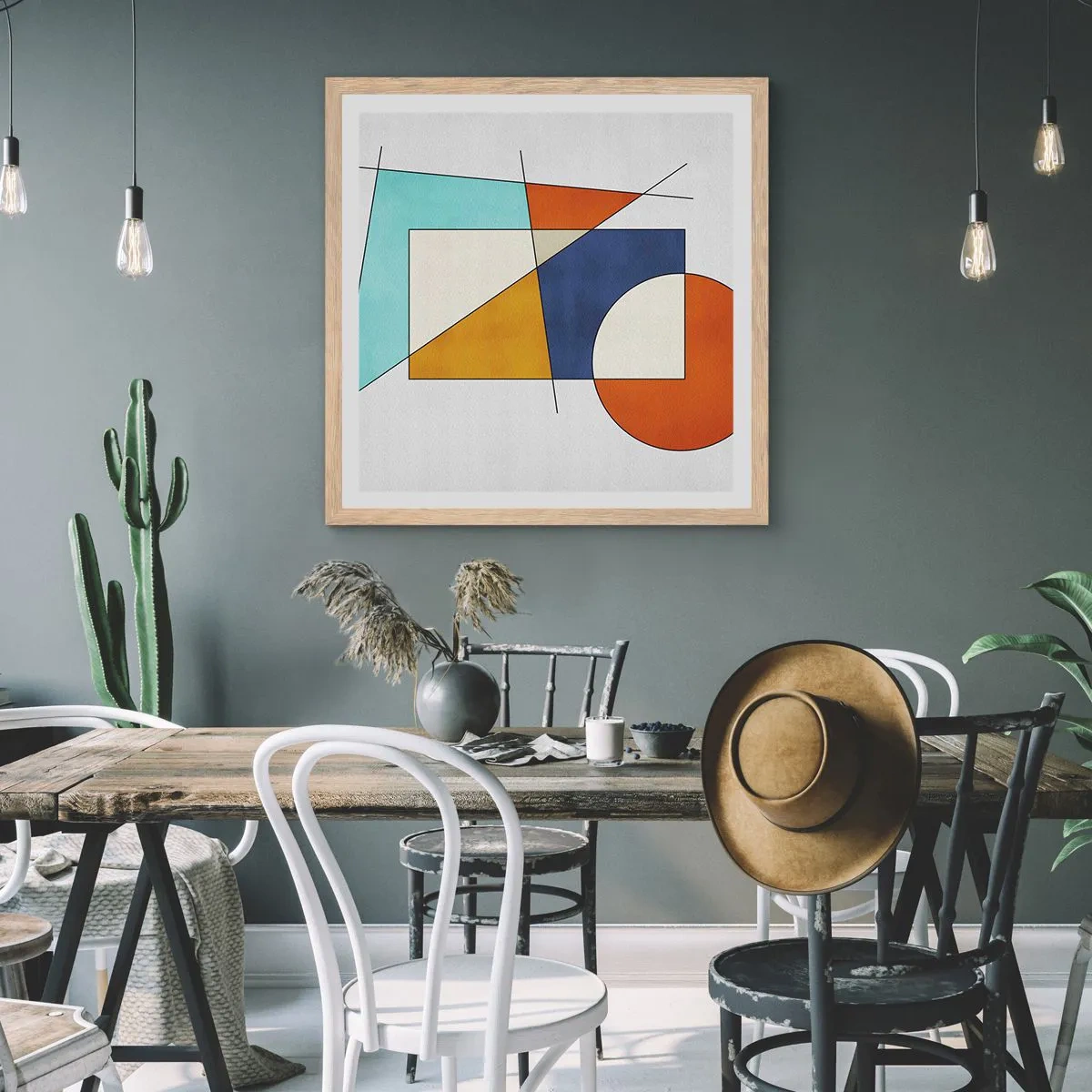 Poster in light oak frame - Abstract: Modernist Fun - 50x50 cm