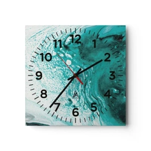 Wall clock - Clock on glass - Dissolving in White and Turquoise - 40x40 cm