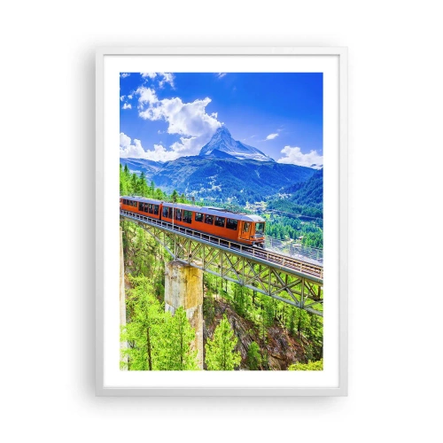Poster in white frmae - Train Through the Alps - 50x70 cm