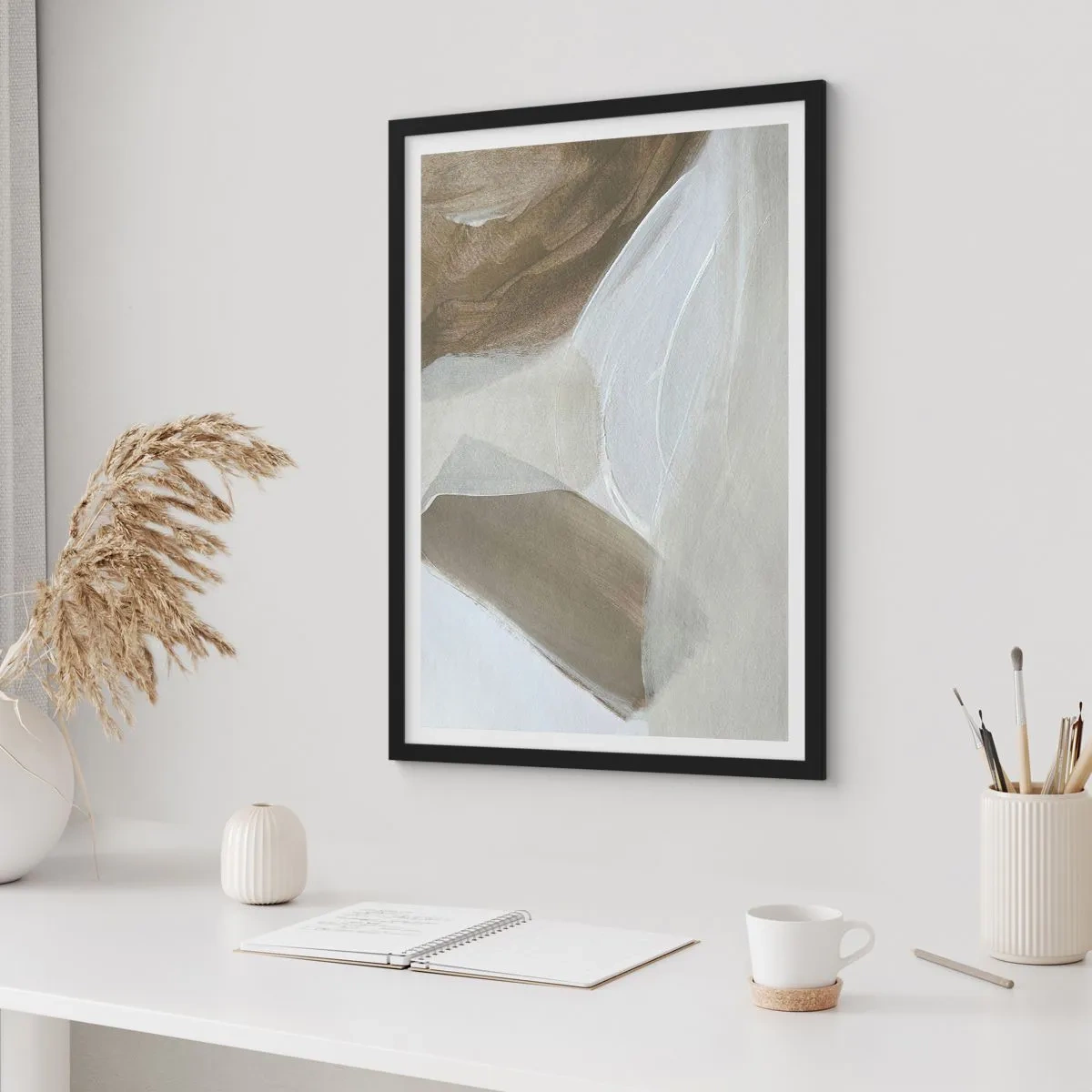 Poster in black frame - Waves of White - 70x100 cm
