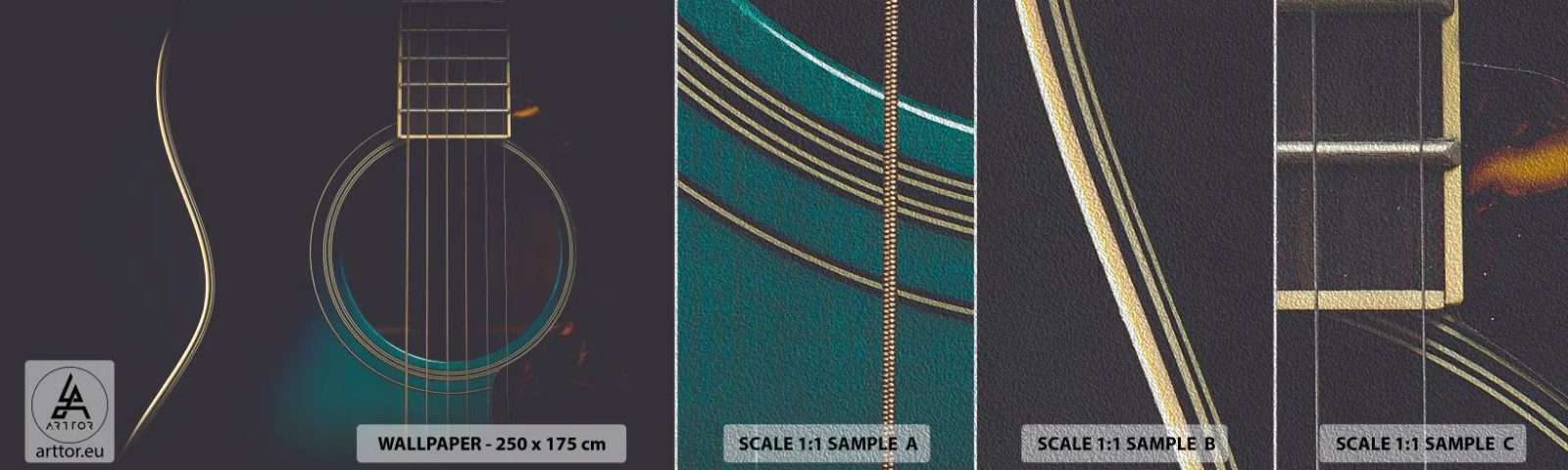 Photo Wallpaper Sample Premium Sand - A Moment Before It Sounds - Guitar, Music, Strings - 100x30 cm