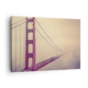 Canvas picture - A bridge in the fog in pastel shades, a symbol of elegance and peace - 70x50cm - Between Heaven and Earth - Modern wall decoration for the living room and bedroom ARTTOR