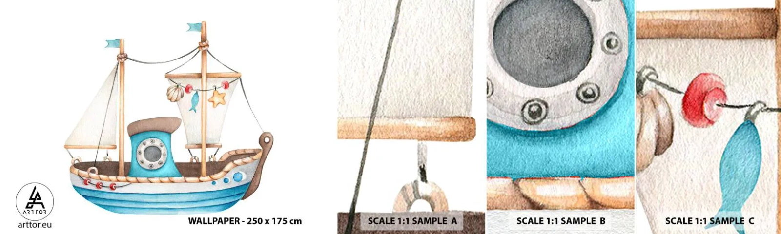 Photo Wallpaper Sample Self-Adhesive Deluxe Sticker - Ahoy, Adventure! - Ship, Children's, Nautical - 100x30 cm