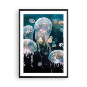 Poster in black frame - Subtle jellyfish floating in the sea - 50x70cm - Underwater Ball - Modern wall decoration for the living room and bedroom ARTTOR