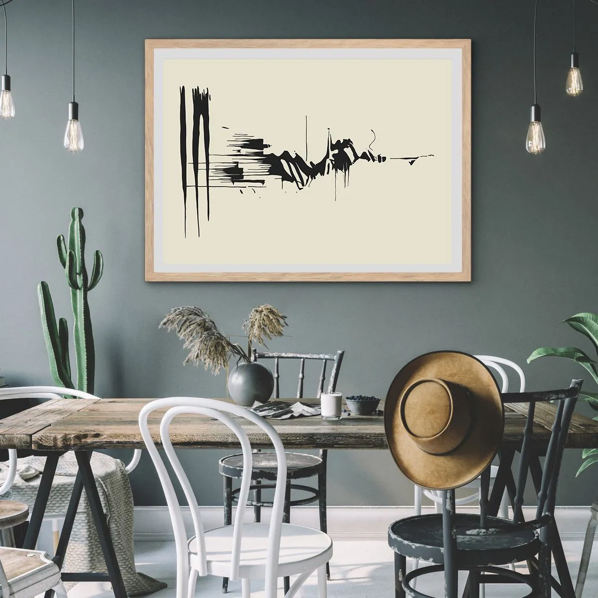 Poster in light oak frame - Hasty Abstract - 70x50 cm