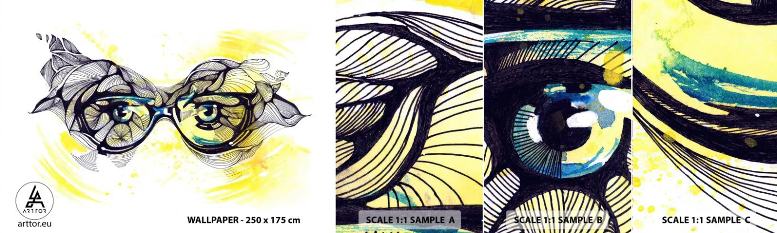 Photo Wallpaper Sample Standard Eco - Through Blue Glasses - Abstraction, Women's Glasses, Female Eyes - 100x30 cm