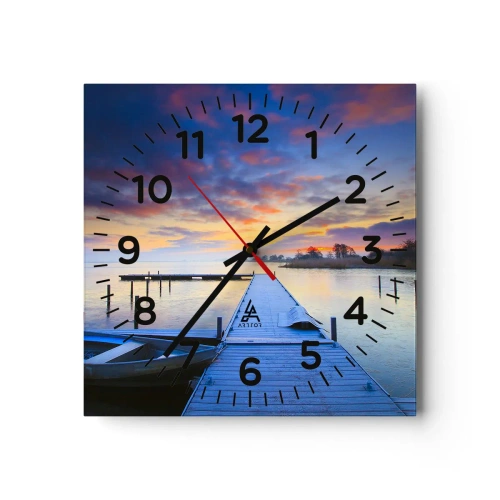 Wall clock - Clock on glass - Purple-Golden Peace - 30x30 cm
