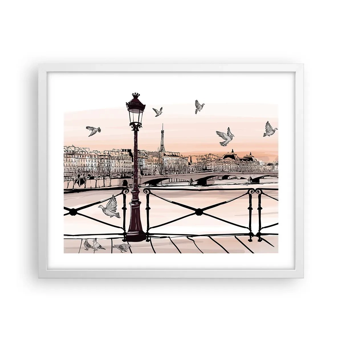Poster in white frmae - Over the Roofs of Paris - 50x40 cm