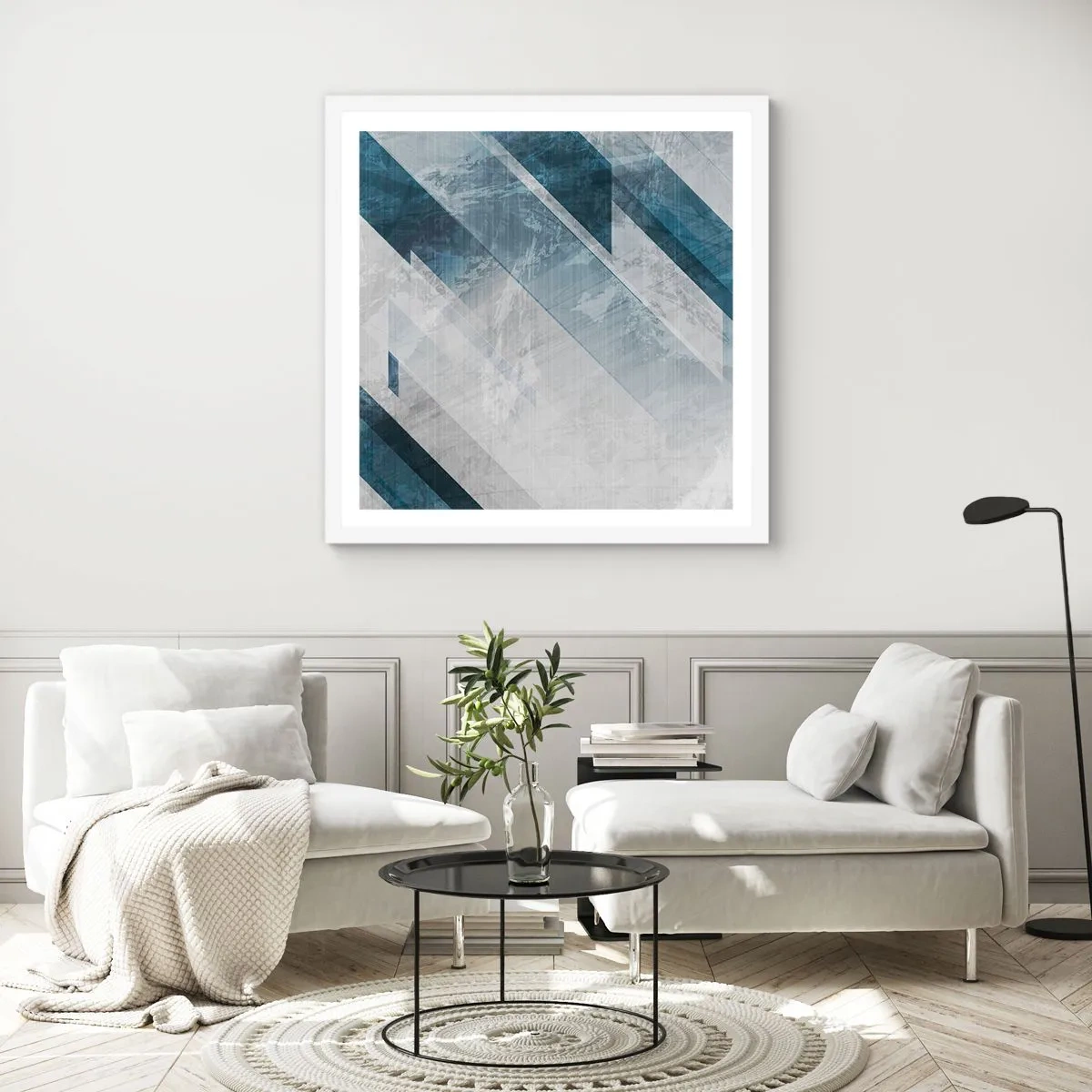 Poster in white frmae - Spacial Composition - Movement of Greys - 40x40 cm